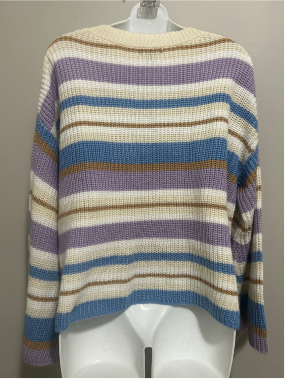 Striped Crew Neck Sweater Size M White Blue Purple - Picture 2 of 8